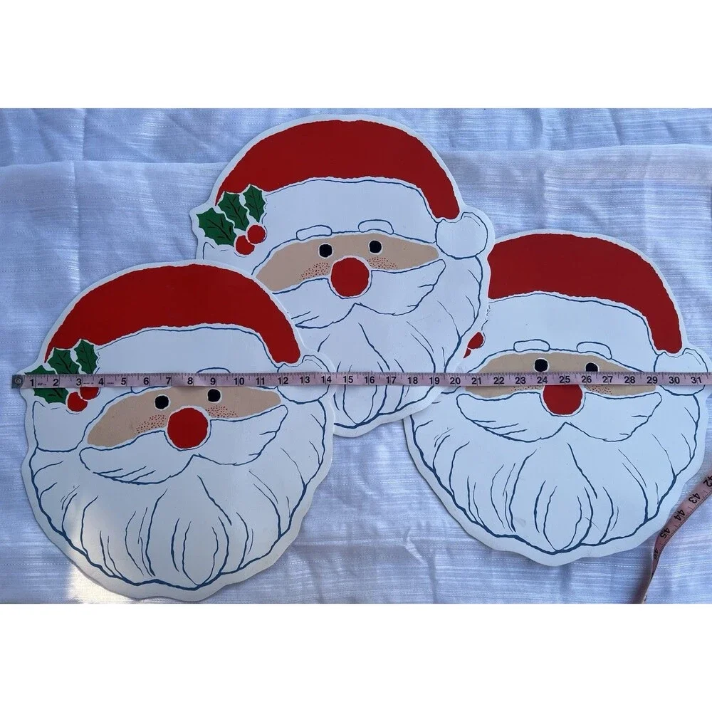 Vintage 1970s Santa Claus Placemats Set of 3 Christmas Retro Holiday